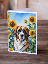 Load image into Gallery viewer, Saint Bernard in Sunflowers Greeting Cards - Blank Note Cards – 8-Pack of Artist-Designed Cards with Envelopes