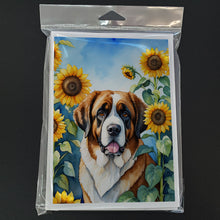 Load image into Gallery viewer, Saint Bernard in Sunflowers Greeting Cards - Blank Note Cards – 8-Pack of Artist-Designed Cards with Envelopes