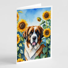 Load image into Gallery viewer, Saint Bernard in Sunflowers Greeting Cards - Blank Note Cards – 8-Pack of Artist-Designed Cards with Envelopes
