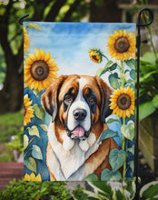 Load image into Gallery viewer, Saint Bernard in Sunflowers Garden Flag – Bright Dog-Themed Yard Decor