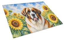 Load image into Gallery viewer, Saint Bernard in Sunflowers Cutting Board Tempered Glass Kitchen Cutting Surface, Heat Resistant Chopping Board with Non-Slip Feet, Decorative Food Prep &amp; Serving