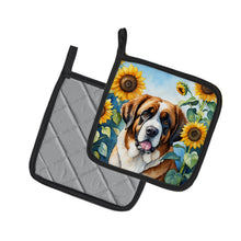 Load image into Gallery viewer, Saint Bernard in Sunflowers Pot Holders - Set of 2 Decorative Kitchen Helpers | Made in the USA