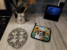 Load image into Gallery viewer, Saint Bernard in Sunflowers Pot Holders - Set of 2 Decorative Kitchen Helpers | Made in the USA
