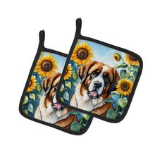 Load image into Gallery viewer, Saint Bernard in Sunflowers Pot Holders - Set of 2 Decorative Kitchen Helpers | Made in the USA