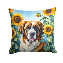 Load image into Gallery viewer, Saint Bernard in Sunflowers Throw Pillow - 14x14 Decorative Pillow – Art for Your Home &amp; Patio
