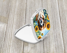 Load image into Gallery viewer, Saint Bernard in Sunflowers Compact Mirror – Stylish Purse Mirror with Artistic Covers