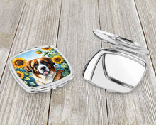 Load image into Gallery viewer, Saint Bernard in Sunflowers Compact Mirror – Stylish Purse Mirror with Artistic Covers
