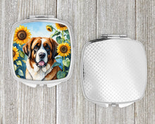 Load image into Gallery viewer, Saint Bernard in Sunflowers Compact Mirror – Stylish Purse Mirror with Artistic Covers