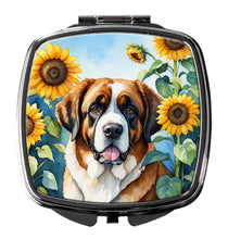 Load image into Gallery viewer, Saint Bernard in Sunflowers Compact Mirror – Stylish Purse Mirror with Artistic Covers