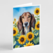 Load image into Gallery viewer, Saluki in Sunflowers Greeting Cards - Blank Note Cards – 8-Pack of Artist-Designed Cards with Envelopes