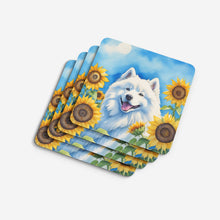 Load image into Gallery viewer, Samoyed in Sunflowers Coasters - Set of 4 Lightweight Foam, Absorbent Drink Coasters