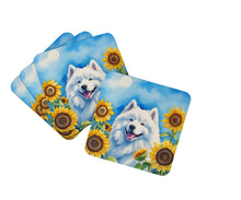 Load image into Gallery viewer, Samoyed in Sunflowers Coasters - Set of 4 Lightweight Foam, Absorbent Drink Coasters