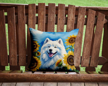 Load image into Gallery viewer, Samoyed in Sunflowers Throw Pillow - 14x14 Decorative Pillow – Art for Your Home &amp; Patio