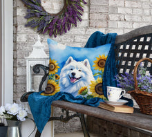 Load image into Gallery viewer, Samoyed in Sunflowers Throw Pillow