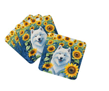 Load image into Gallery viewer, Samoyed in Sunflowers Coasters - Set of 4 Lightweight Foam, Absorbent Drink Coasters
