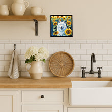 Load image into Gallery viewer, Samoyed in Sunflowers Framed Metal Print