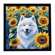 Load image into Gallery viewer, Samoyed in Sunflowers Framed Metal Print