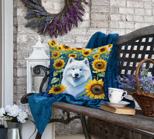 Load image into Gallery viewer, Samoyed in Sunflowers Throw Pillow