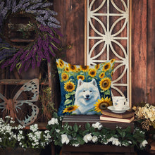 Load image into Gallery viewer, Samoyed in Sunflowers Throw Pillow