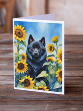 Load image into Gallery viewer, Schipperke in Sunflowers Greeting Cards - Blank Note Cards – 8-Pack of Artist-Designed Cards with Envelopes