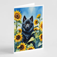 Load image into Gallery viewer, Schipperke in Sunflowers Greeting Cards - Blank Note Cards – 8-Pack of Artist-Designed Cards with Envelopes