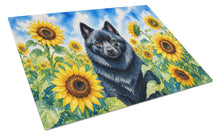 Load image into Gallery viewer, Schipperke in Sunflowers Cutting Board Tempered Glass Kitchen Cutting Surface, Heat Resistant Chopping Board with Non-Slip Feet, Decorative Food Prep &amp; Serving