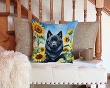 Load image into Gallery viewer, Schipperke in Sunflowers Throw Pillow - 14x14 Decorative Pillow – Art for Your Home &amp; Patio