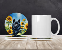 Load image into Gallery viewer, Schipperke in Sunflowers Large Sandstone Coasters Pack of 4
