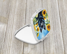 Load image into Gallery viewer, Schipperke in Sunflowers Compact Mirror – Stylish Purse Mirror with Artistic Covers