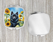 Load image into Gallery viewer, Schipperke in Sunflowers Compact Mirror – Stylish Purse Mirror with Artistic Covers