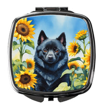 Load image into Gallery viewer, Schipperke in Sunflowers Compact Mirror – Stylish Purse Mirror with Artistic Covers