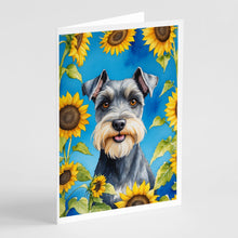 Load image into Gallery viewer, Schnauzer in Sunflowers Greeting Cards - Blank Note Cards – 8-Pack of Artist-Designed Cards with Envelopes