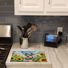 Load image into Gallery viewer, Schnauzer in Sunflowers Cutting Board Tempered Glass Kitchen Cutting Surface, Heat Resistant Chopping Board with Non-Slip Feet, Decorative Food Prep &amp; Serving