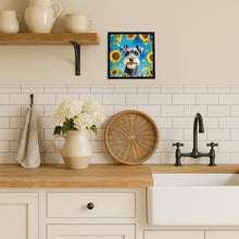 Load image into Gallery viewer, Schnauzer in Sunflowers Framed Metal Print