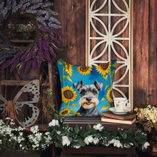 Load image into Gallery viewer, Schnauzer in Sunflowers Throw Pillow - 14x14 Decorative Pillow – Art for Your Home &amp; Patio