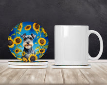 Load image into Gallery viewer, Schnauzer in Sunflowers Large Sandstone Coasters Pack of 4