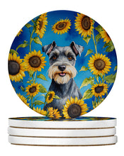 Load image into Gallery viewer, Schnauzer in Sunflowers Large Sandstone Coasters Pack of 4