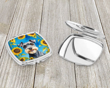 Load image into Gallery viewer, Schnauzer in Sunflowers Compact Mirror – Stylish Purse Mirror with Artistic Covers