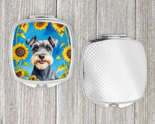 Load image into Gallery viewer, Schnauzer in Sunflowers Compact Mirror – Stylish Purse Mirror with Artistic Covers