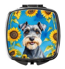 Load image into Gallery viewer, Schnauzer in Sunflowers Compact Mirror – Stylish Purse Mirror with Artistic Covers