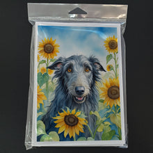 Load image into Gallery viewer, Scottish Deerhound in Sunflowers Greeting Cards - Blank Note Cards – 8-Pack of Artist-Designed Cards with Envelopes