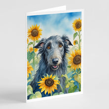 Load image into Gallery viewer, Scottish Deerhound in Sunflowers Greeting Cards - Blank Note Cards – 8-Pack of Artist-Designed Cards with Envelopes
