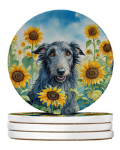 Load image into Gallery viewer, Scottish Deerhound in Sunflowers Large Sandstone Coasters Pack of 4