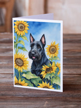 Load image into Gallery viewer, Scottish Terrier in Sunflowers Greeting Cards - Blank Note Cards – 8-Pack of Artist-Designed Cards with Envelopes