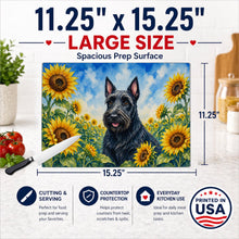 Load image into Gallery viewer, Scottish Terrier in Sunflowers Cutting Board Tempered Glass Kitchen Cutting Surface, Heat Resistant Chopping Board with Non-Slip Feet, Decorative Food Prep &amp; Serving