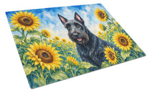 Load image into Gallery viewer, Scottish Terrier in Sunflowers Cutting Board Tempered Glass Kitchen Cutting Surface, Heat Resistant Chopping Board with Non-Slip Feet, Decorative Food Prep &amp; Serving