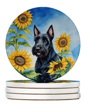 Load image into Gallery viewer, Scottish Terrier in Sunflowers Large Sandstone Coasters Pack of 4