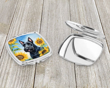 Load image into Gallery viewer, Scottish Terrier in Sunflowers Compact Mirror – Stylish Purse Mirror with Artistic Covers