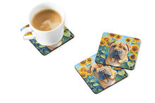 Load image into Gallery viewer, Shar Pei in Sunflowers Coasters - Set of 4 Lightweight Foam, Absorbent Drink Coasters