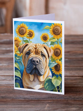 Load image into Gallery viewer, Shar Pei in Sunflowers Greeting Cards - Blank Note Cards – 8-Pack of Artist-Designed Cards with Envelopes